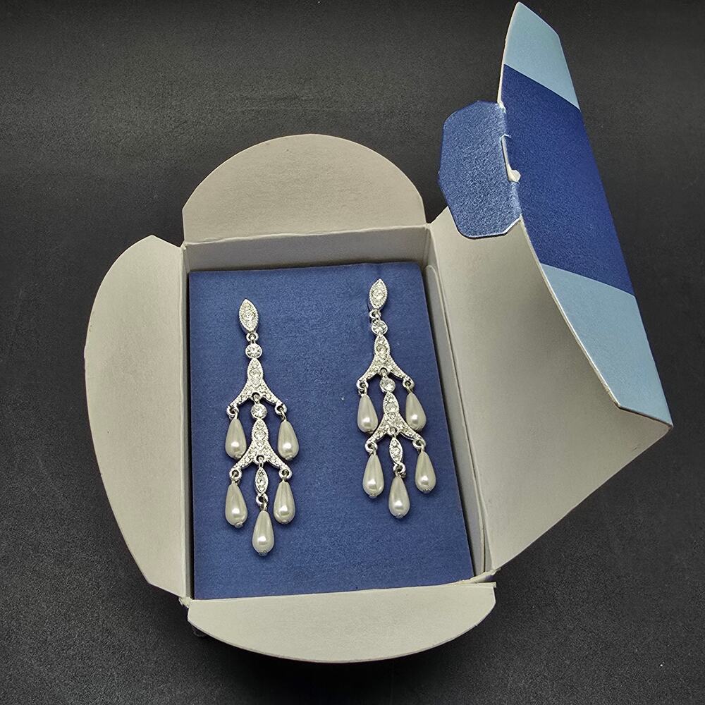 Copied - Avon Elegant Pearlescent and Rhinestone Chandelier Earrings In Box